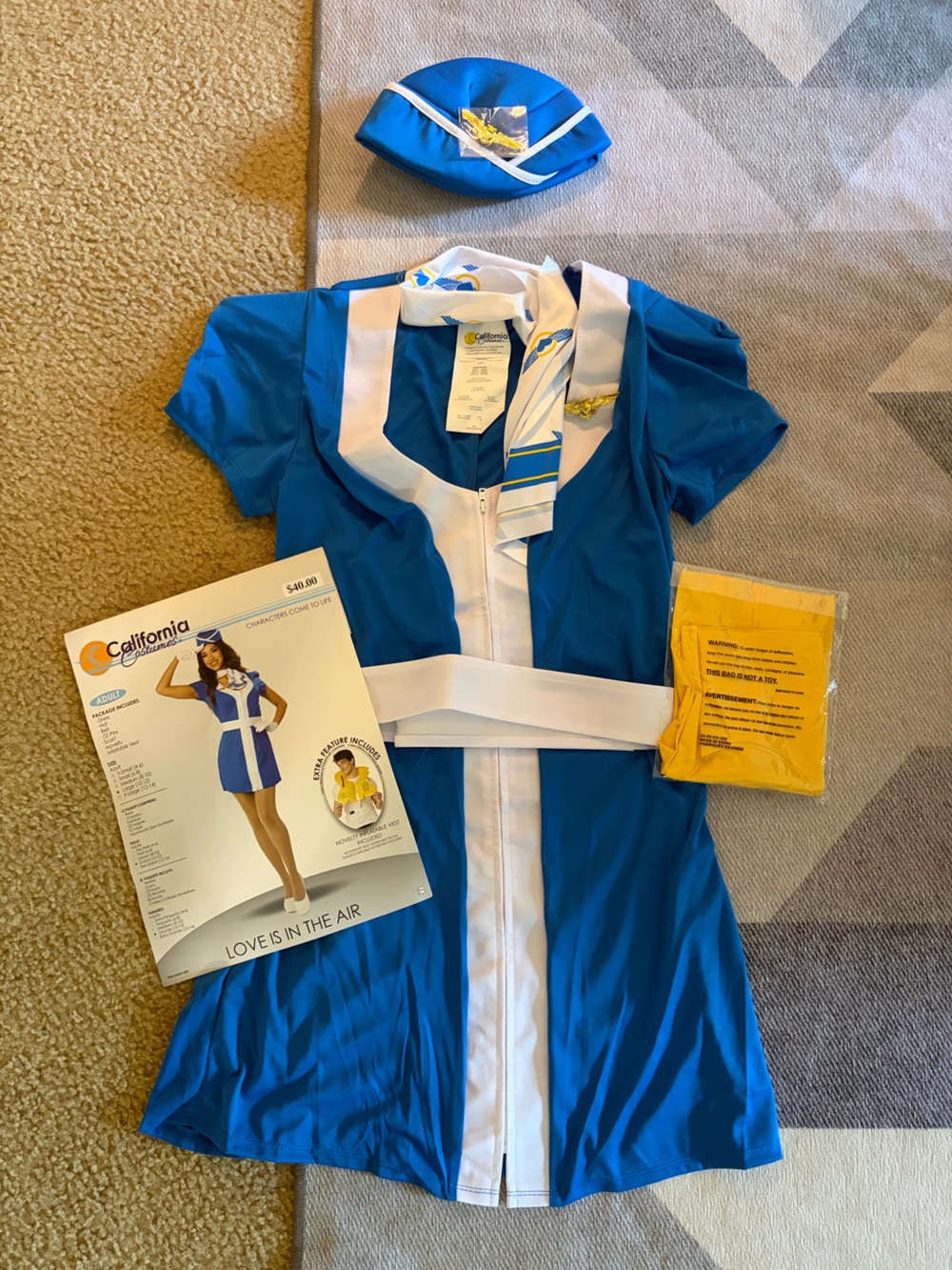 NWT! California Costumes Blue and White Flight Attendant Costume
